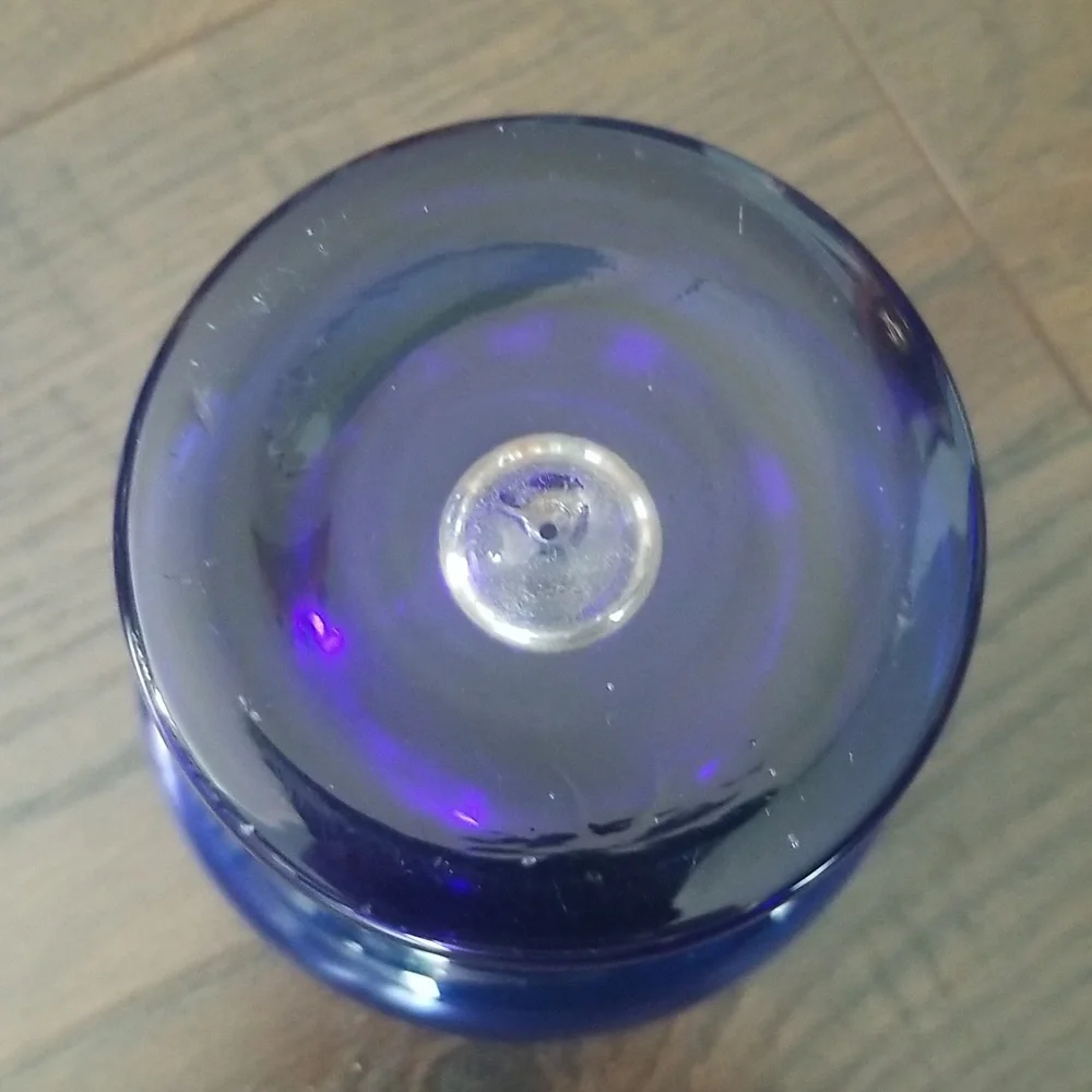 Krosno vintage blown cobalt blue glass candle holder controlled bubble.